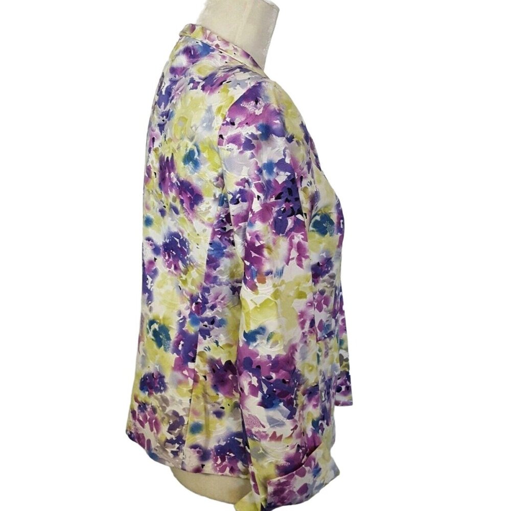 Petites Women’s Open Front Blazer Green Purple 100% Cotton Size 8P NWT - Picture 6 of 12